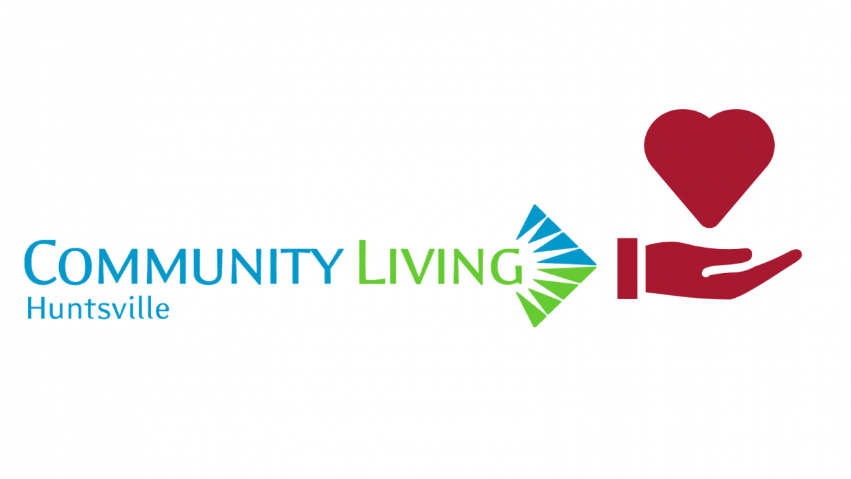 A logo for Community Living Huntsville's Giving Tuesday campaign. Image shoes the Community Living Huntsville logo followed by an illustration of a hand holding a heart.
