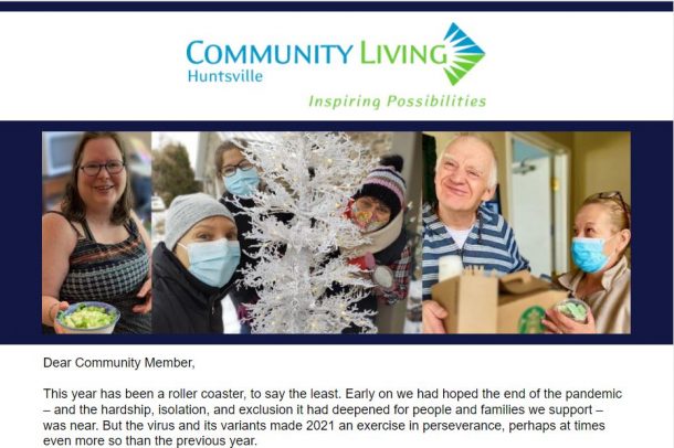 An image of Community Living Huntsville's December 2021 newsletter.