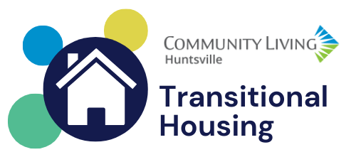 Transitional Housing Logo with house icon inside a navy circle with smaller green, blue and yellow circles radiating from it.
