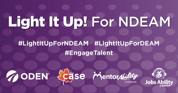 Light It Up for NDEAM graphic with purple background, white text, and partner logos.