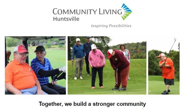 3 photos of people golfing. Text reads: together, we build stronger communities