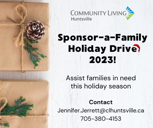 A poster for Community Living Huntsville's 2023 Sponsor a Family holiday drive.
