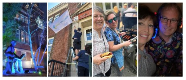 4 images showing Shine a Light, Flag Raising, Summer BBQ, and Silent Disco.