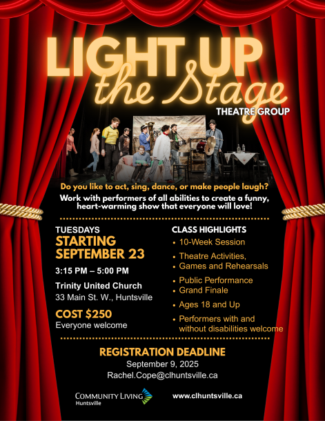 Poster for Light Up the Stage Theatre Group 10-week session starting in September 2025.