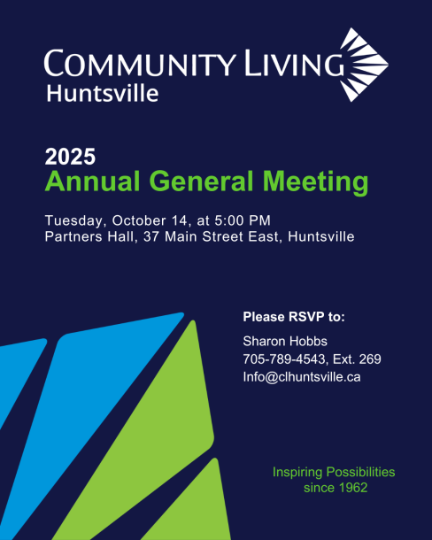 A poster for Community Living Huntsville's 2025 Annual General Meeting in October.