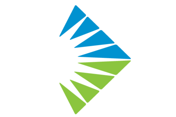 Blue and green triangles radiating toward a white centre.