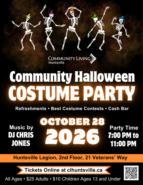 Poster for Community Living Huntsville's 2026 Community Halloween Costume Party.